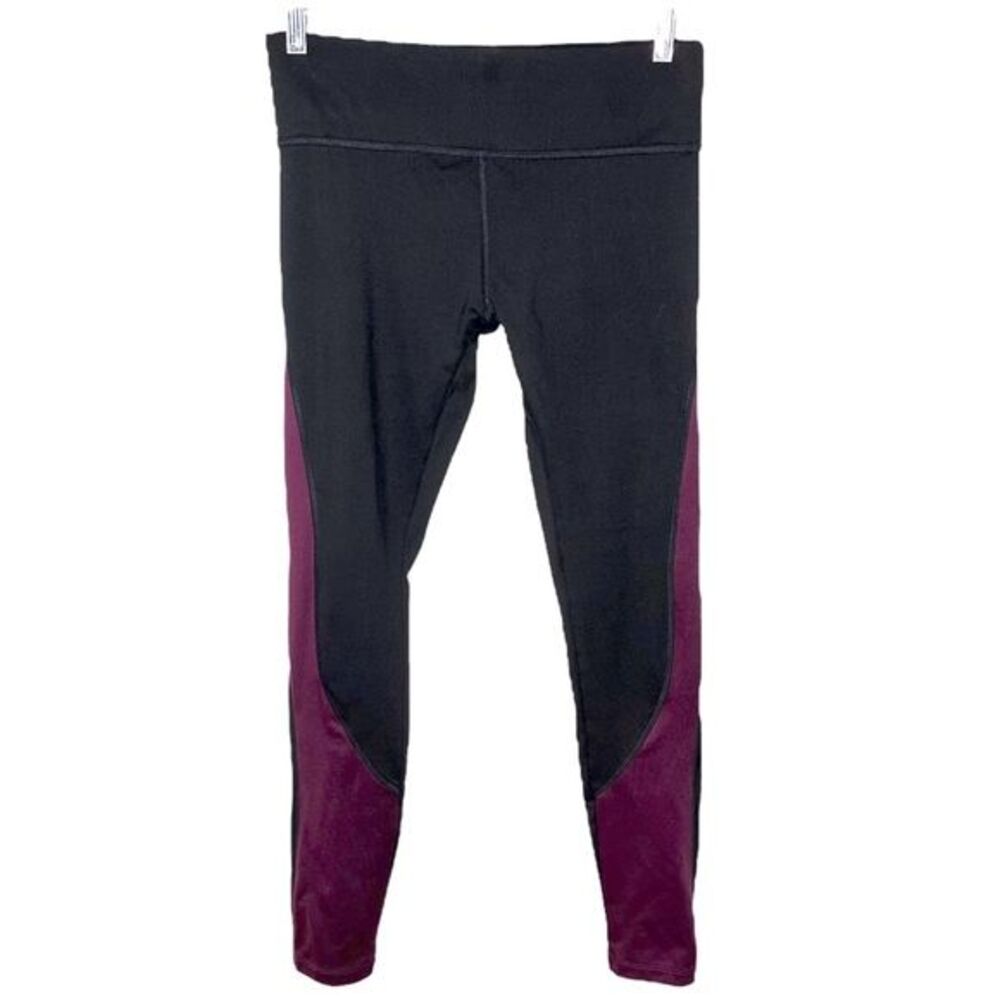 VS PINK Cozy Leggings sz S * Victoria's Secret Black Purple Color Block Logo